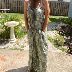 Green bleach tie dye wide leg jumpsuit